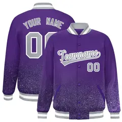 Purple Sparkle-Effect Varsity Full-Snap Letterman Baseball Jacket