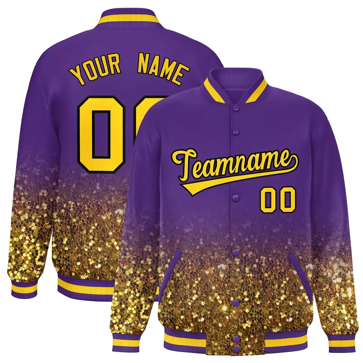 Purple Sparkle-Effect Varsity Full-Snap Letterman Baseball Jacket