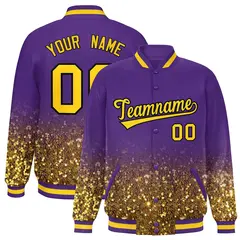 Purple Sparkle-Effect Varsity Full-Snap Letterman Baseball Jacket