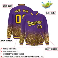 Purple Sparkle-Effect Varsity Full-Snap Letterman Baseball Jacket 2