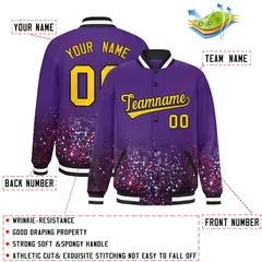 Purple Sparkle-Effect Varsity Full-Snap Letterman Baseball Jacket 2