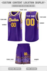 Purple Square Grid Graffiti Pattern Basketball Jersey 2