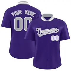 Purple Stand Collar Classic Authentic Baseball Jersey 1