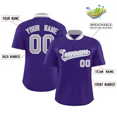 Purple Stand Collar Classic Authentic Baseball Jersey 2