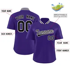 Purple Stand Collar Classic Authentic Baseball Jersey 2