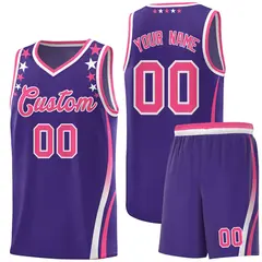 Purple Star Pattern Color Block Shoulders Basketball Jersey