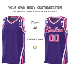 Purple Star Pattern Color Block Shoulders Basketball Jersey 3