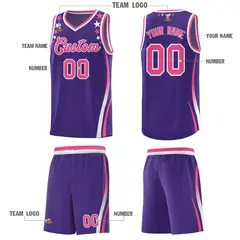 Purple Star Pattern Color Block Shoulders Basketball Jersey 5