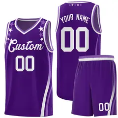 Purple Star Pattern Color Block Shoulders Basketball Jersey