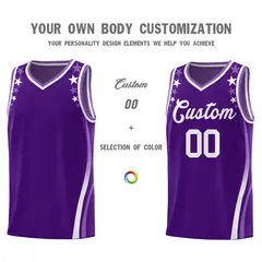 Purple Star Pattern Color Block Shoulders Basketball Jersey 3