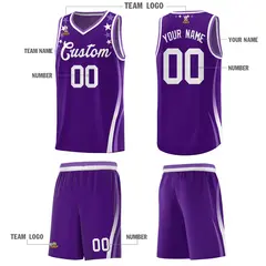 Purple Star Pattern Color Block Shoulders Basketball Jersey 5