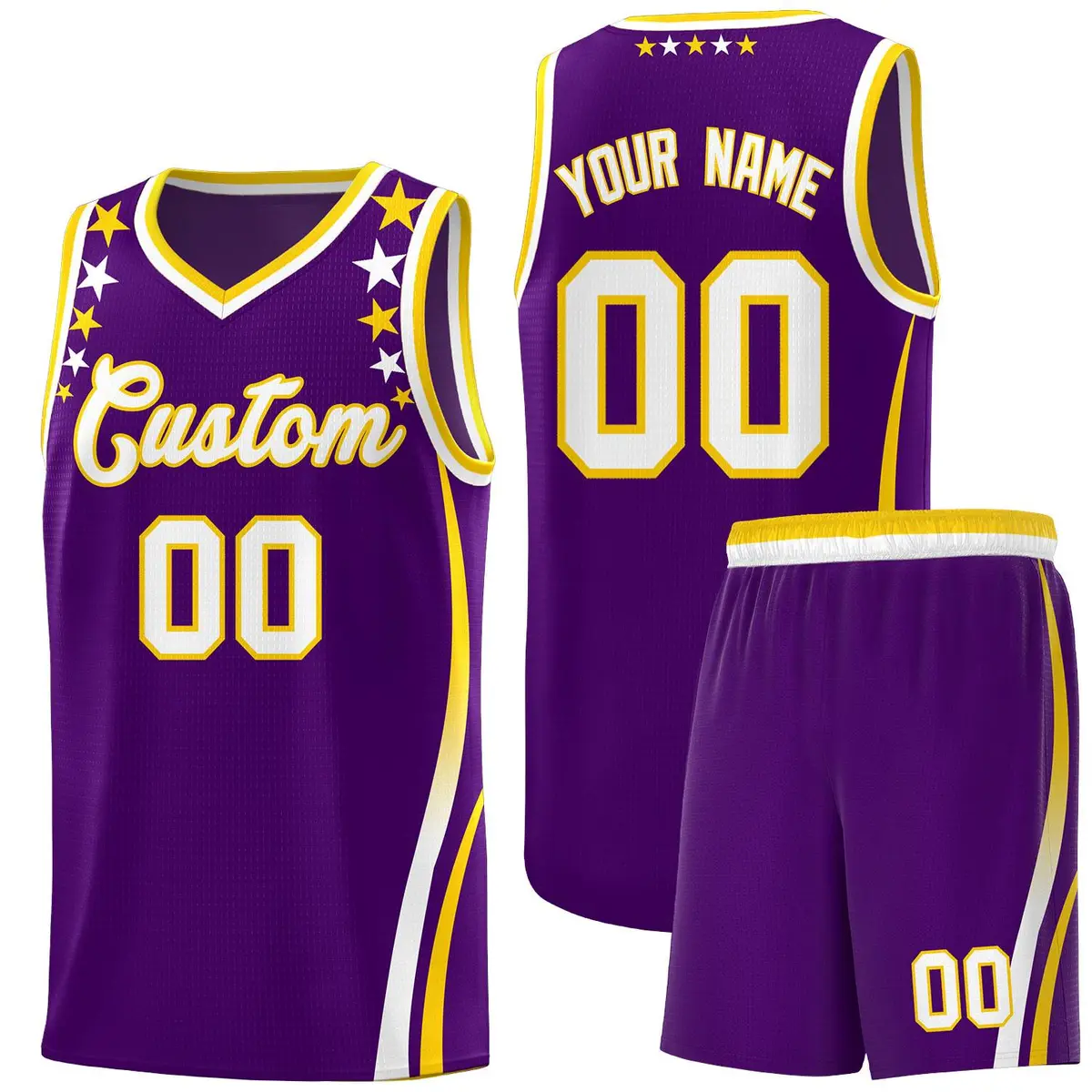 Purple Star Pattern Color Block Shoulders Basketball Jersey