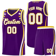 Purple Star Pattern Color Block Shoulders Basketball Jersey 1