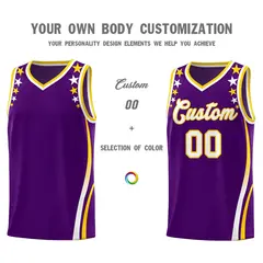 Purple Star Pattern Color Block Shoulders Basketball Jersey 3