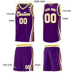 Purple Star Pattern Color Block Shoulders Basketball Jersey 5