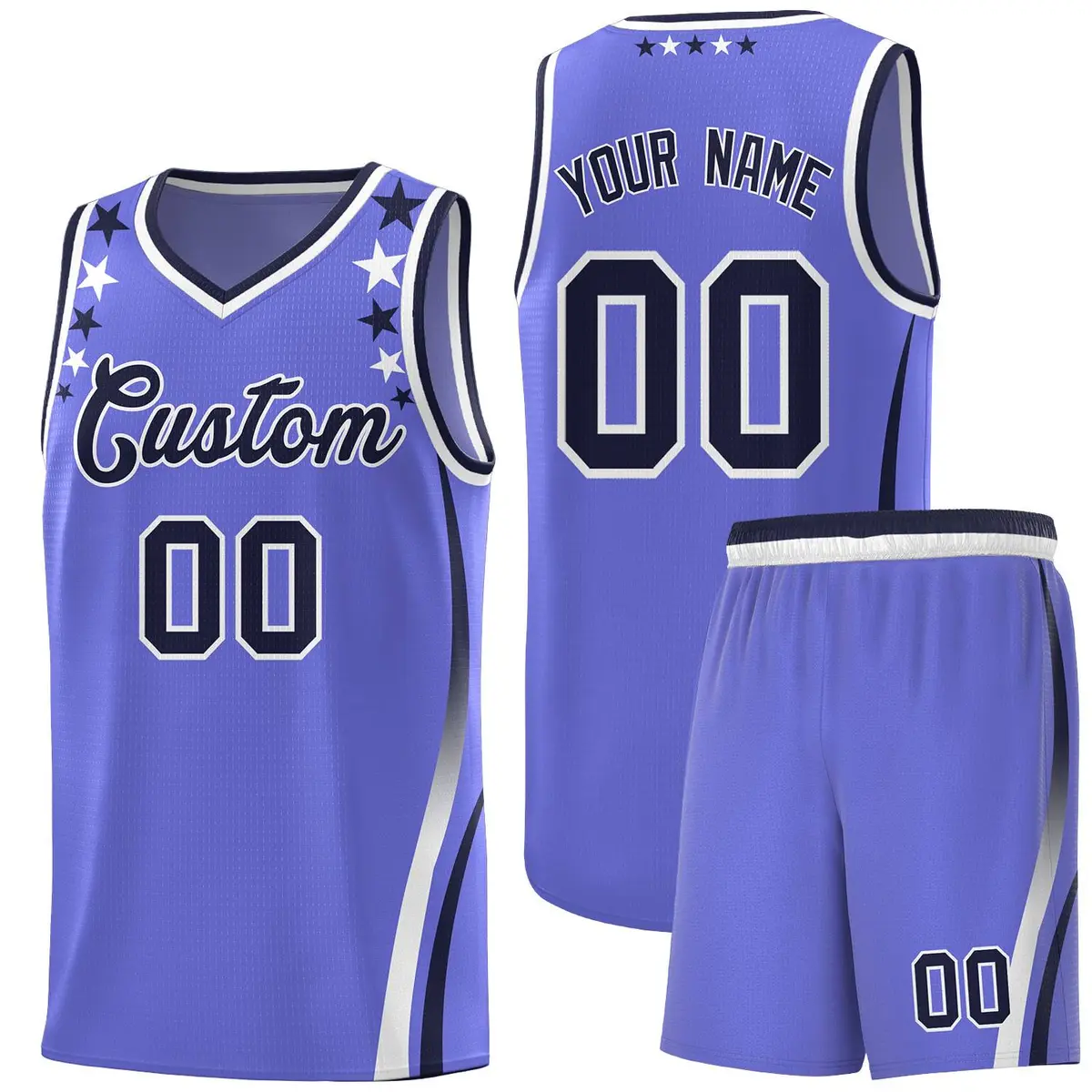 Purple Star Pattern Color Block Shoulders Basketball Jersey