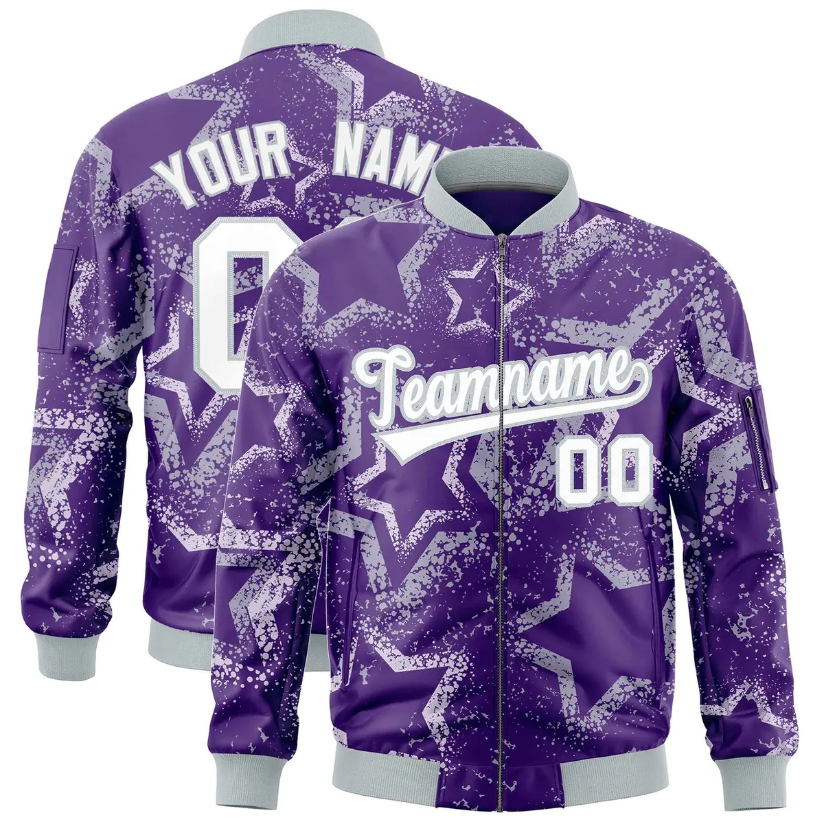 Purple Star Pattern Varsity Letterman Bomber Jacket