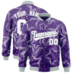 Purple Star Pattern Varsity Letterman Bomber Jacket
