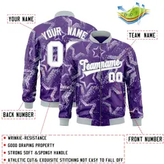 Purple Star Pattern Varsity Letterman Bomber Jacket 2
