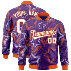 Purple Star Pattern Varsity Letterman Bomber Jacket