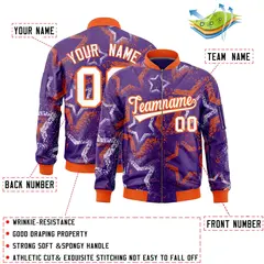 Purple Star Pattern Varsity Letterman Bomber Jacket 2
