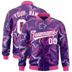 Purple Star Pattern Varsity Letterman Bomber Jacket