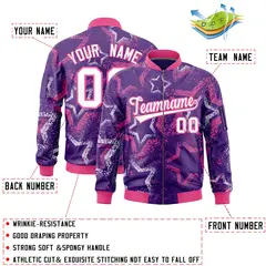 Purple Star Pattern Varsity Letterman Bomber Jacket 2