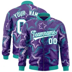 Purple Star Pattern Varsity Letterman Bomber Jacket