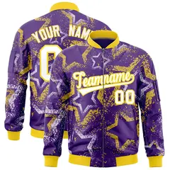 Purple Star Pattern Varsity Letterman Bomber Jacket