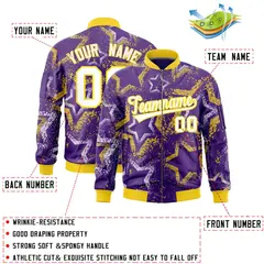 Purple Star Pattern Varsity Letterman Bomber Jacket 2