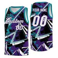 Purple Teal Abstract Graffiti Basketball Jersey 1