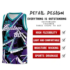 Purple Teal Abstract Graffiti Basketball Jersey 2