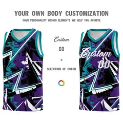 Purple Teal Abstract Graffiti Basketball Jersey 3