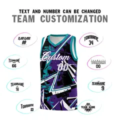 Purple Teal Abstract Graffiti Basketball Jersey 4