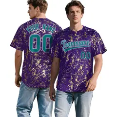 Purple Teal Black & Gold Marble Print Baseball Jersey 1