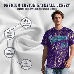Purple Teal Black & Gold Marble Print Baseball Jersey 3