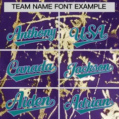 Purple Teal Black & Gold Marble Print Baseball Jersey 4