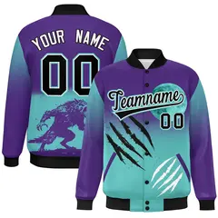 Purple Teal Black Halloween Skeleton Graffiti Varsity Jacket