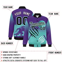 Purple Teal Black Halloween Skeleton Graffiti Varsity Jacket 2
