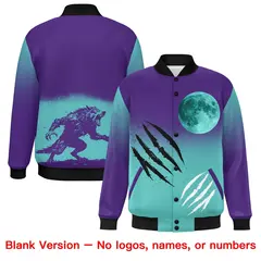 Purple Teal Black Halloween Skeleton Graffiti Varsity Jacket 8