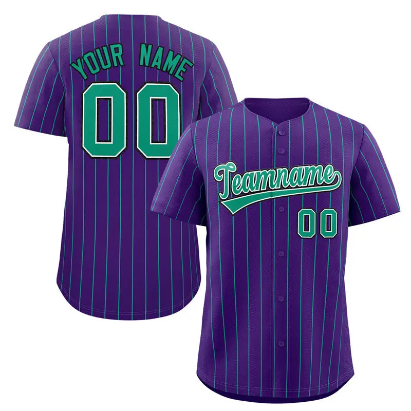 Purple Teal-Black Stripe Authentic Fashion Baseball Jersey