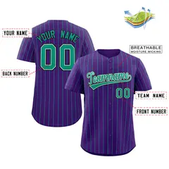 Purple Teal-Black Stripe Authentic Fashion Baseball Jersey 2