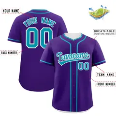 Purple Teal Classic Authentic Baseball Jersey 2