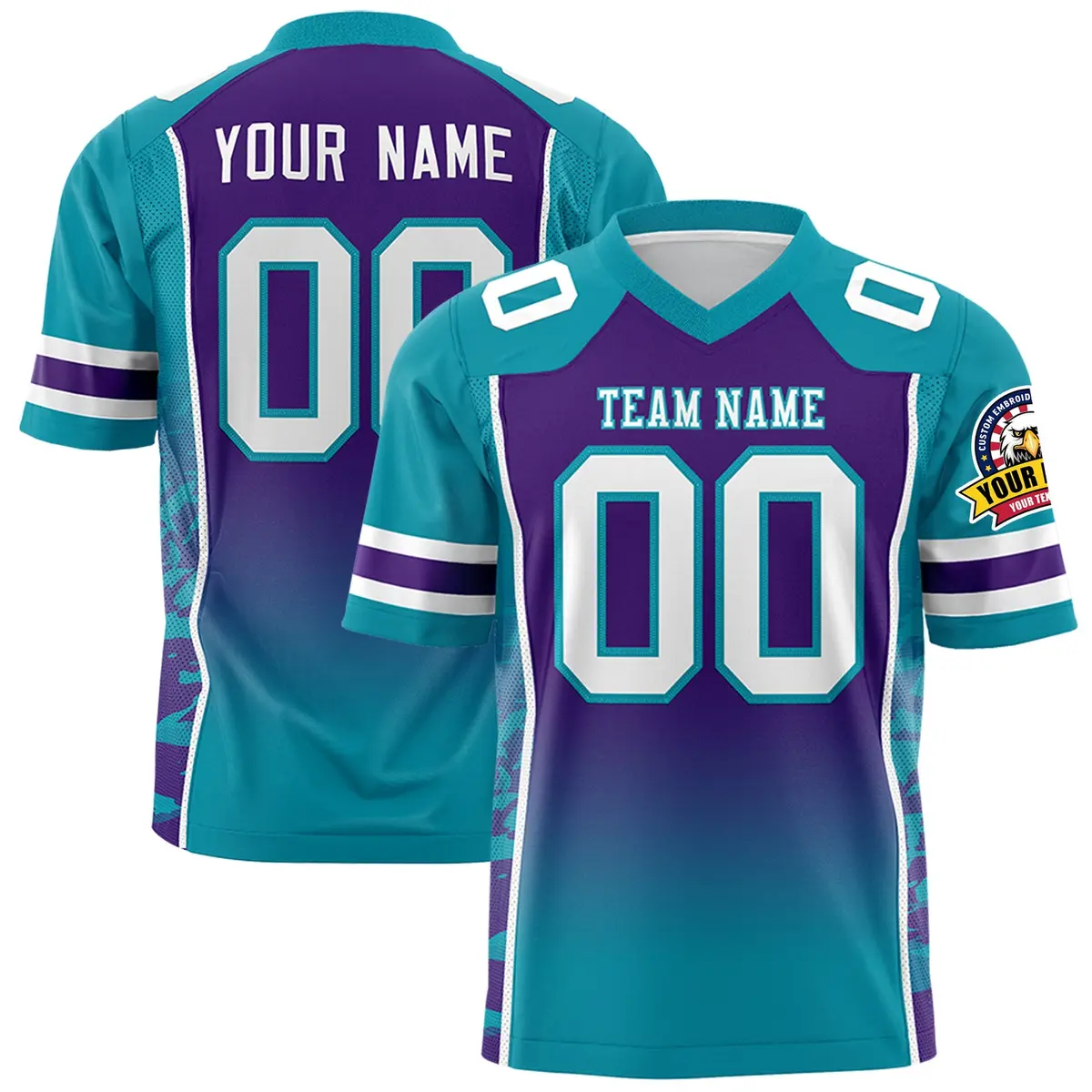 Purple Teal Gradient Side Pattern Authentic Football Jersey