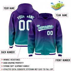 Purple Teal Gradient Varsity Full-Snap Letterman Jacket Hoodie 4