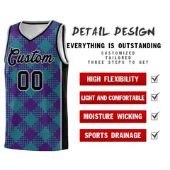 Purple Teal-Gray Grid Basketball Kits For Team 2