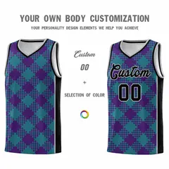 Purple Teal-Gray Grid Basketball Kits For Team 3