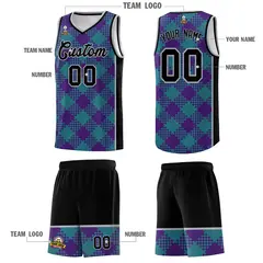 Purple Teal-Gray Grid Basketball Kits For Team 5