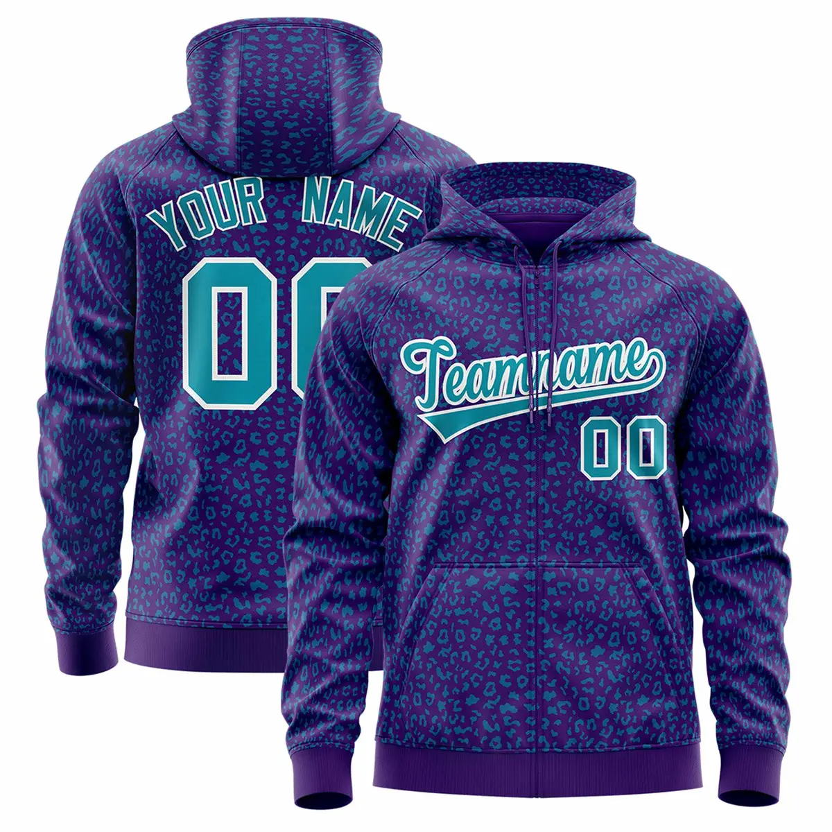Purple Teal Leopard Print Varsity Letterman Jacket Hoodie