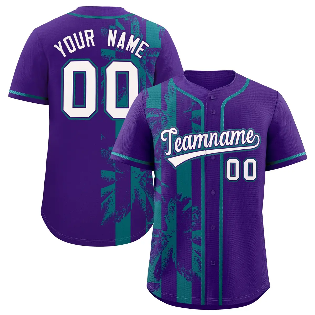 Purple Teal Split Coconut Tree Design Baseball Jersey